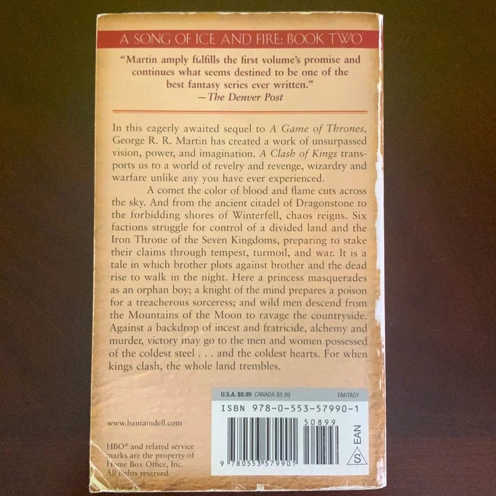 George R. R. Martin’s A Clash of King’s Book Game of Thrones Fire & Ice Series